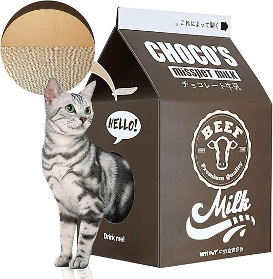 FluffyDream Cat Condo Scratcher Post Cardboard, Milk Box Shape Cat Scratching House Bed, Black Color