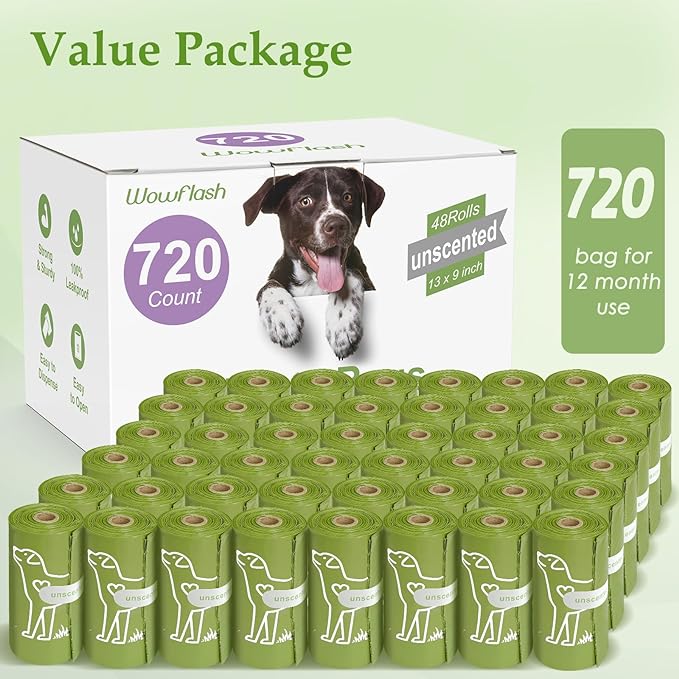 720 Count Unscented 13” x 9” Dog Waste Bags Rolls, Leakproof Strong & Sturdy Bags for Dogs, Doggie Bags Cats Litter Bags,Trash Bags for Doggy Pets