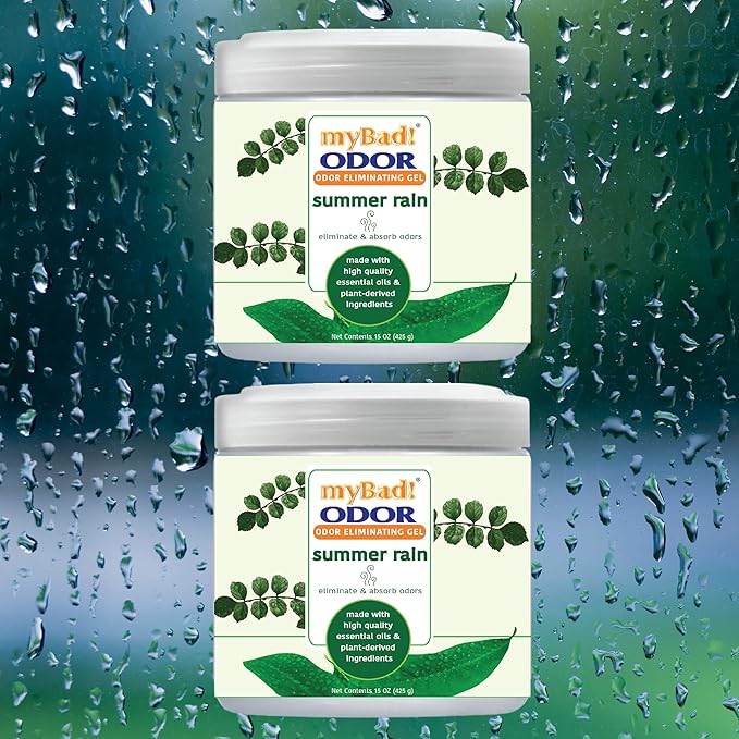 Odor Eliminator Essential Oil Gel 15 oz - Air Freshener - Eliminates Odors in Bathroom, Pet Area, Closets, RVs, Pet Areas (Summer Rain, 2 Pack)