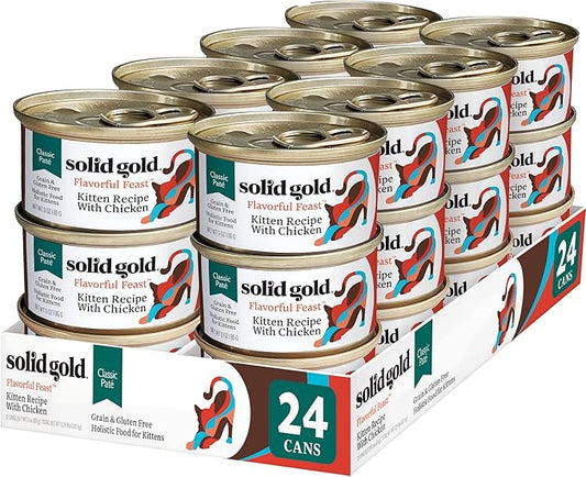 Solid Gold Flavorful Feast Wet Cat Food - Classic Pate - Real Chicken (for Kittens) - Canned Cat Food, 24 Pack