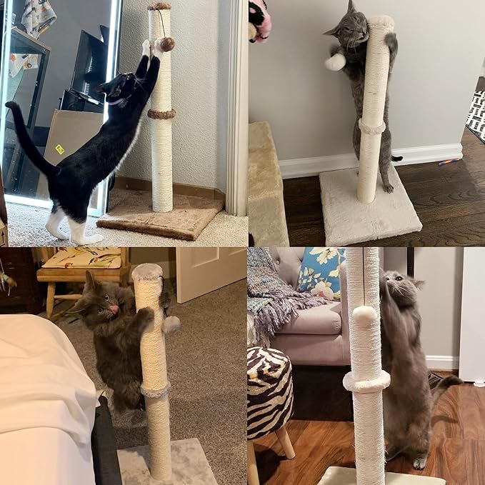 Dimaka 29" Height Tall Cat Scratching Post, Claw Scratcher with Sisal Rope and Covered with Soft Smooth Plush, Vertical Scratch [Full Strectch] for Standard Size Cats (Dark Brown, 29 inches)