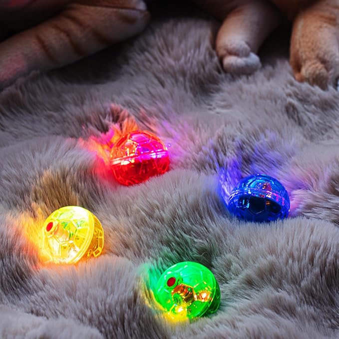 Frienda 4 Pieces Ghost Hunting Cat Ball Motion Light Up Cat Balls LED Motion Activated Cat Ball Motion Light Up Cat Dog Interactive Toys Pet Glowing Mini Running Exercise Ball Toys (Multicolored)