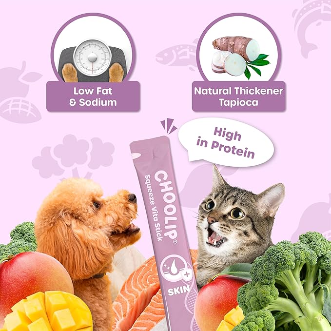 Squeeze Vita Stick Lickable Treats for Dogs & Cats. 7 Skin & Coat Support Sticks with Essential multivitamins. Soft and Tasty Paste for All Life Stages, Supporting Skin & Coat Health