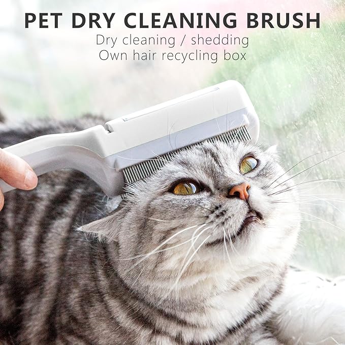 Pet Hair Brush for Short or Long Haired Cats/Dogs, Hair Brush no Water, Sticky Brush for Shedding and Grooming, Hair Recycling Box, Self Cleaning, Skin-friendly, White, Unisex