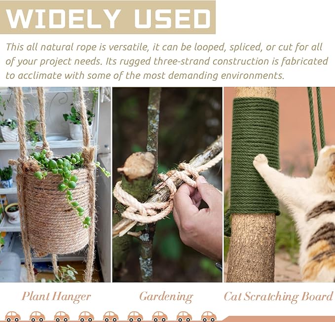 Sisal Rope for Cat Scratcher 1/4 Inch 50 Feet Cat Tree Rope Replacement Natural Hemp Rope, Thick Cat Scratching Post Rope for Indoor/Outdoor, Repairing, Recovering, DIY Scratcher (White)