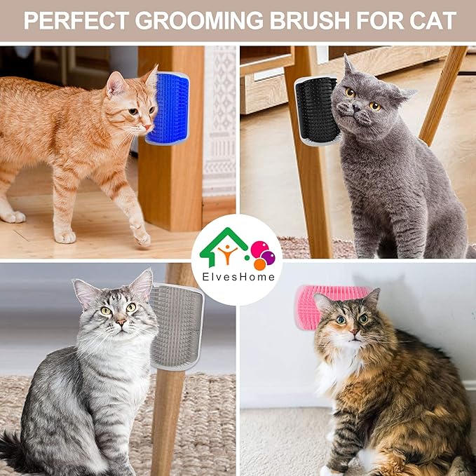 Cat Grooming Brush 4 Set, Self Groomer, Slicker Brush Tool for Shedding, Pet Grooming Supplies for Short Long Hair Cats