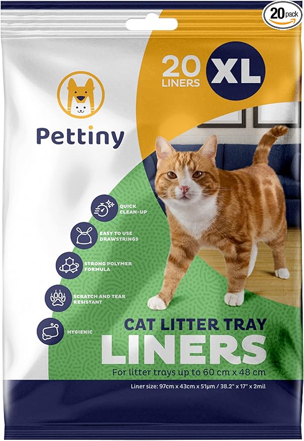 Cat Litter Box Liners with Drawstrings - 38" x 17" Scratch Resistant Cat Litter Bags for Extra Large Litter Trays - Kitty Litter Bags and Cat Box Liners - Easy to Use Cat Litter Liners - 20 Count