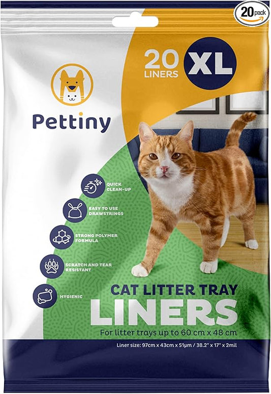 20 XL Cat Litter Box Liners with Drawstrings - Scratch Resistant Cat Litter Bags for an Extra Large Litter Pan