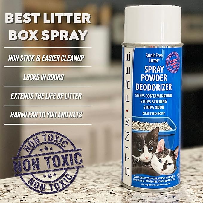 Cat Litter Box Deodorizer Powder Spray & Odor Eliminator (2 Cans) - Non-Stick Kitty Litter Box Deodorizer, Eliminators, Absorber & Freshner