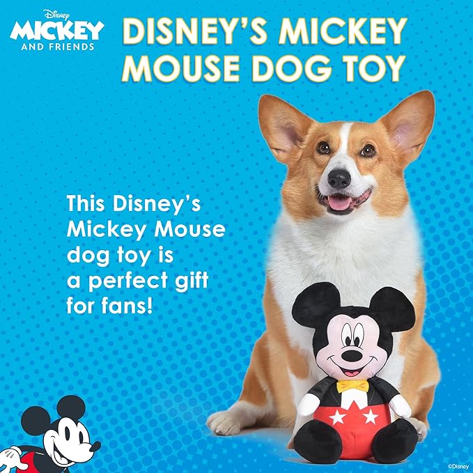 Mickey Mouse Plush Squeaky Dog Toy 9in | Disney Dog Toys | Plush Squeaker Toy for Dogs Inspired by Mickey Mouse, Disney Mickey and Friends