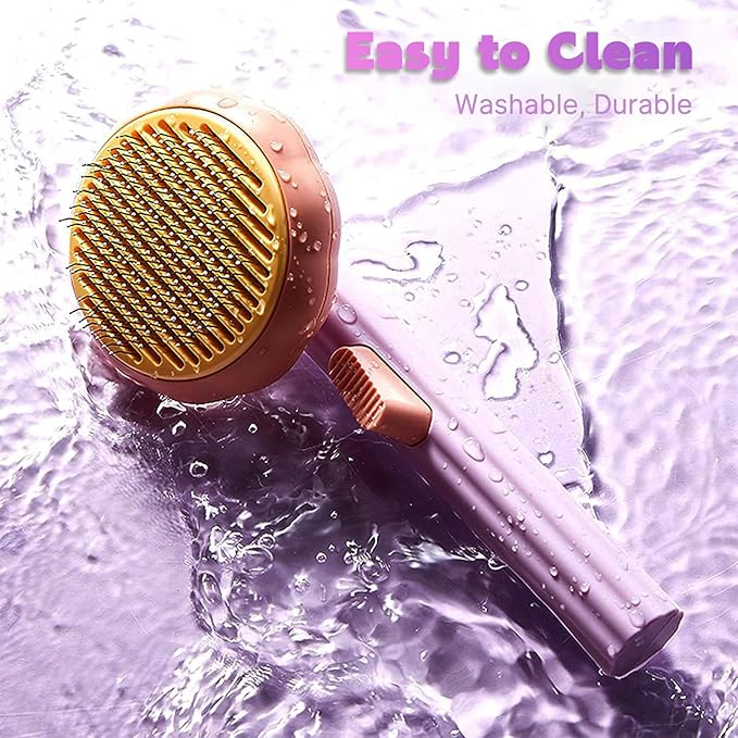 Pumpkin Cat Brush, Self Cleaning Cat Brush with Release Button, Cat Hair Brush for Shedding, Pet Grooming Brush for Short and Long Haired Cats Dogs (Purple)