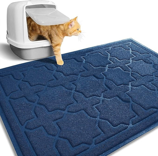 Yimobra Cat Litter Mat, 35.4"x23.6" Litter Box Mat with Litter Lock Mesh, Soft Cat Litter Mat Litter Trapping Mat, Easy to Clean, Non-Slip, Water Resistant, Litter Free Floors, Dark Blue