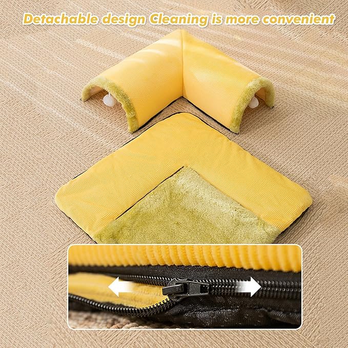 Cat Tunnel Bed for Indoor Cats, 2in1 Cat Bed and Tunnel Cat Toys,27.55IN Large Size Cat Carpet Tunnel Suitable for All Seasons, Detachable, Washable for Cats and Small Pets&Yellow