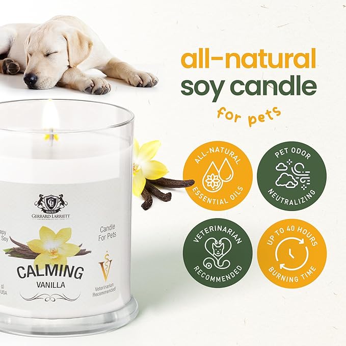 Pet Odor Eliminator Candle Calming Vanilla Scented Candles for Home Decor - Calming Candles Aromatherapy, Soy Wax Pet Candles Odor Eliminator for Home - Pet Friendly Candles by Gerrard Larriett