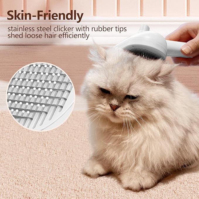 L&W BROS. Cat Steam Brush for Shedding Self Cleaning Steamy Cat Brush Cats Hair Grooming Brush Misting Cat Steamer Brush for Long Haired Cats(White)