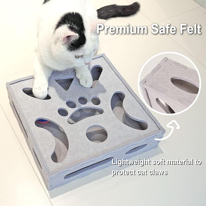 Cat Puzzle Toy, Interactive Cat Toys for Indoor Cats, Kittern Ball Toy with Soft Felt Maze Game Puzzle Box