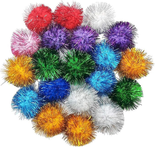 40 Pcs 2 Inch Assorted Color Flash Ball Cat's Favorite Toy Ball Tinsel Pom Poms Flash for Kittens Exercise and Multiple Cats Play and Chase