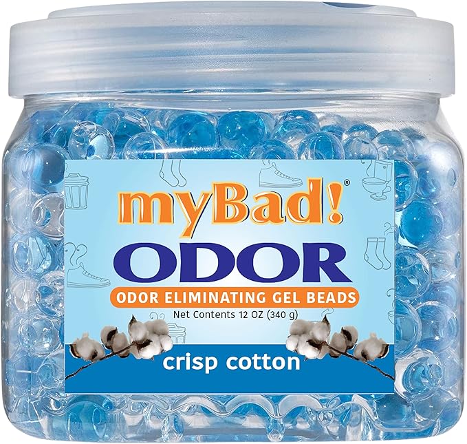 Odor Eliminator Essential Oil Gel Beads 12 oz - Air Freshener - Eliminates Smells in Bathroom, Pet Area, Closets, RVs, Pet Areas (Crisp Cotton, 1 Pack)