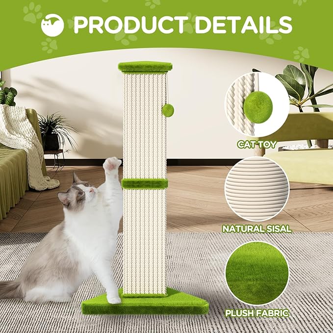 Cat Scratching Post 32 Inch Tall Cat Scratching Post for Indoor with 5 Inch Diameter Post and Ball Cat Scratcher for Medium and Large Cats