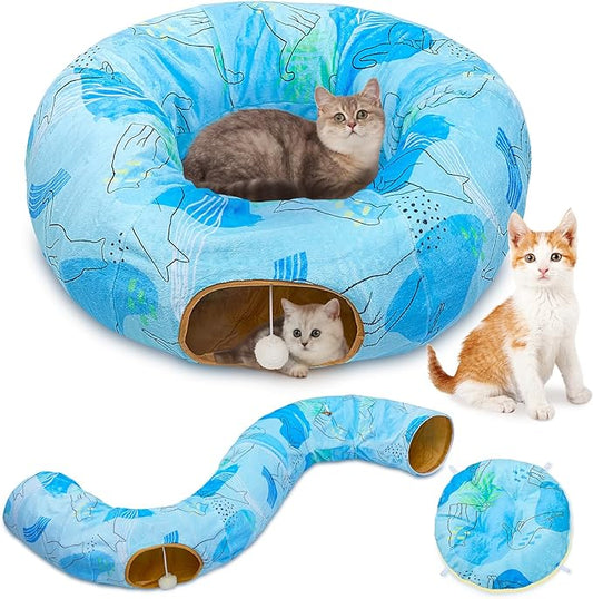 Cat Tunnel Bed, Cat Tunnels Cat Toys for Indoor Cats S-Shape Cat Tube and Cat Donut Tunnel Cave Large Cat Toys Interactive Cat Stuff Supplies
