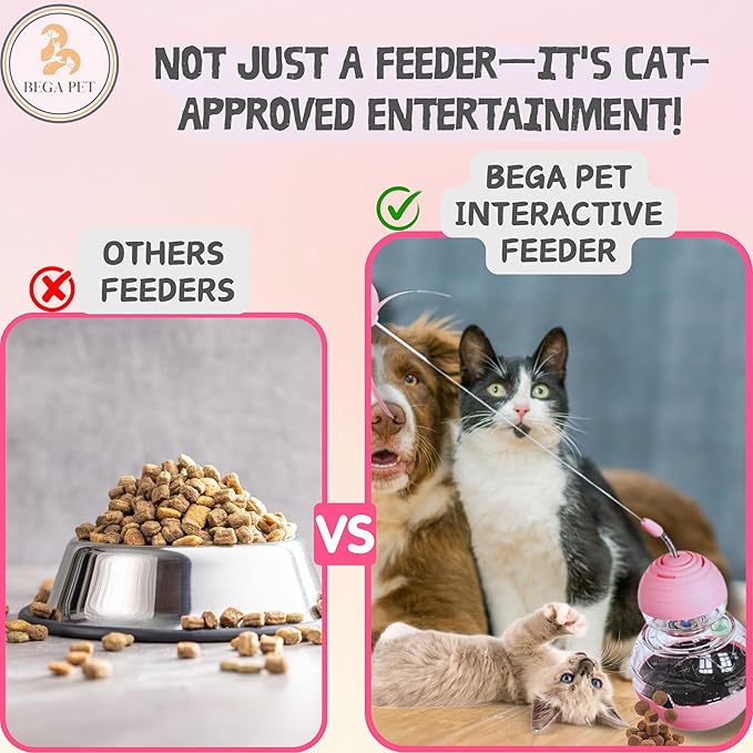 Cat Treat Toy for Indoor Cats - 16.3 '' Cat Interactive & Wand Toy for Bored Adult & Kitten Puzzle Slow Feeder Training Bowl Food Dispenser Track Balls - Christmas & Birthday Gifts (Pink)