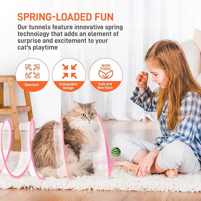 SD Cat Tunnels, Folded Cat Tube Tunnel,Cat Toys for Indoor Cats Large,Cat Tunnel Bed for Kitten,Cat Donut Tunnels,Whisker Twister for Cats,Cat Toy for Indoor Cats,Decompression Cat Springs, Pink