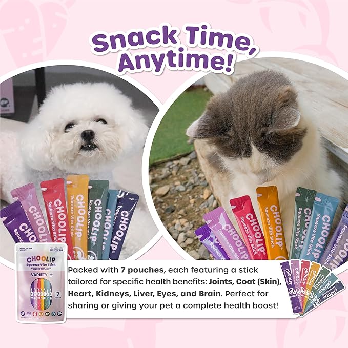 Squeeze Vita Stick Lickable Treats for Dogs & Cats. 7 Variety Support Sticks with Essential multivitamins. Soft and Tasty Paste for All Life Stages