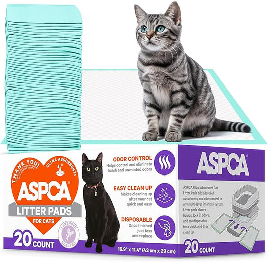 ASPCA Lavender Scented Cat Pad Refills for Litter Box System Size 16.9 x 11.4 Inch - Pack of 20