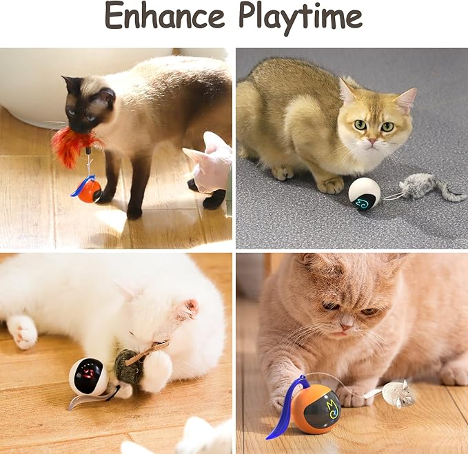 Migipaws Interactive Cat Ball Toy Set, Fun Tracker, Glowing Chase Ball with MystiChaser Pouch, Fluffy Tail, A Small Mice (White)