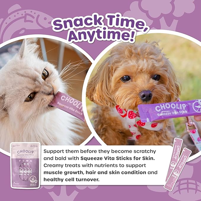 Squeeze Vita Stick Lickable Treats for Dogs & Cats. 7 Skin & Coat Support Sticks with Essential multivitamins. Soft and Tasty Paste for All Life Stages, Supporting Skin & Coat Health