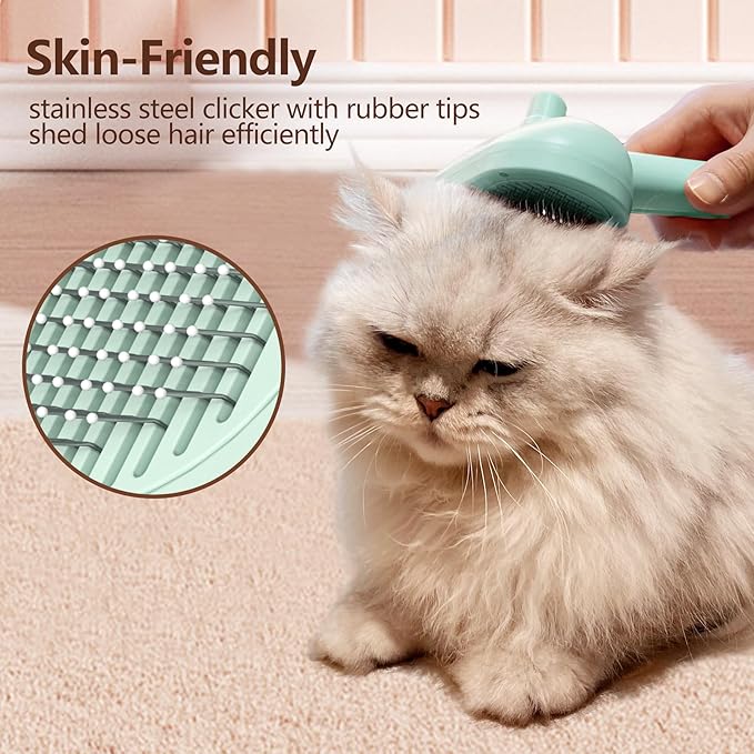 L&W BROS. Cat Steam Brush for Shedding Self Cleaning Steamy Cat Brush Cats Hair Grooming Brush Misting Cat Brush for Long Haired Cats(Light Blue)
