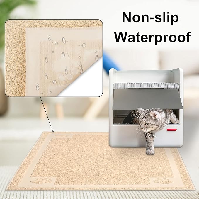 UPSKY Large Cat Litter Mat Trapper 35"×23" Traps Litter from Box and Paws Scatter Control for Litter Box Soft on Sensitive Kitty Paws Easy to Clean (Beige)