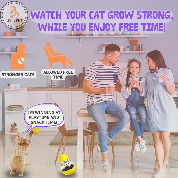 Cat Treat Toy for Indoor Cats - 16.3 '' Cat Interactive & Wand Toy for Bored Adult & Kitten Puzzle Slow Feeder Training Bowl Food Dispenser Track Balls - Christmas & Birthday Gifts (Yellow)