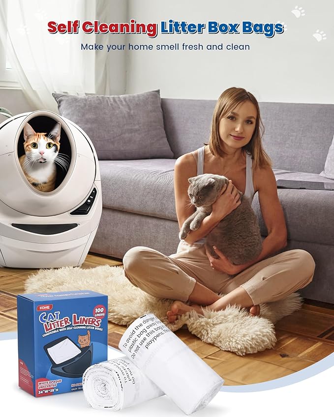 KONE 100 Pack Litter Box Robot 3 and 4 Waste Bags, Self-cleaning Cat Litter Box Liner Bags, Automatic Litter Box Liners, Waste Drawer Liners for Heavy Duty 9-11 Gallons