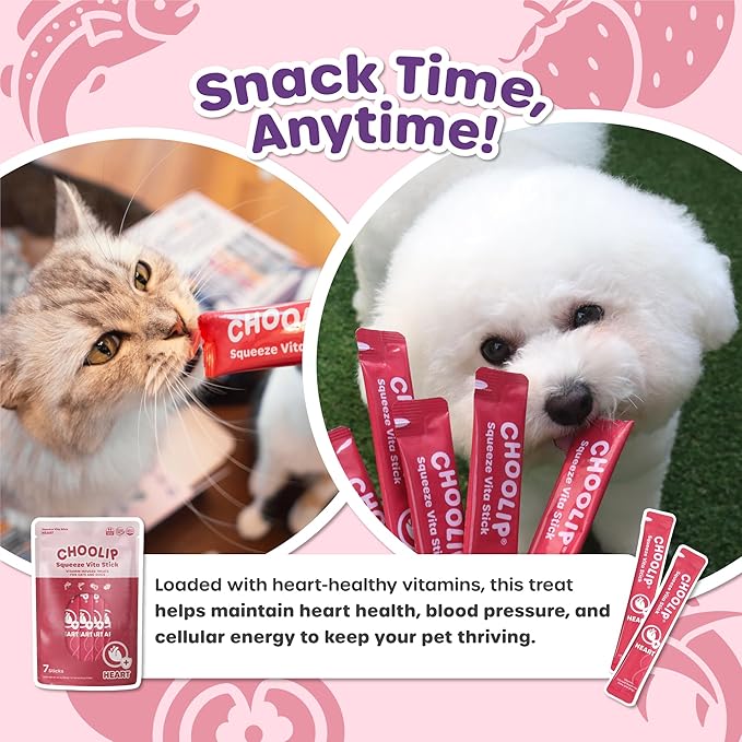 Squeeze Vita Stick Lickable Treats for Dogs & Cats. 49 Heart Support Sticks with Essential multivitamins. Soft and Tasty Paste for All Life Stages, Supporting Heart Health