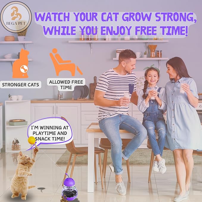 Cat Treat Toy for Indoor Cats - 16.3 '' Cat Interactive & Wand Toy for Bored Adult & Kitten Puzzle Slow Feeder Training Bowl Food Dispenser Track Balls - Christmas & Birthday Gifts (Purple)