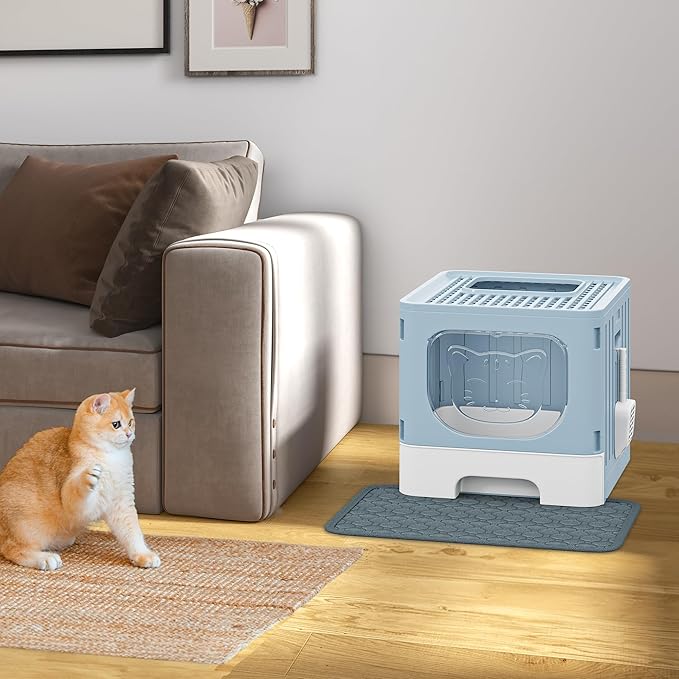 YITAHOME Large Enclosed Cat Litter Box with Cushion, Anti-Splash Closed Litter Boxes with Litter Scoop Front Entry Top Exit Door, Easy to Install and Clean