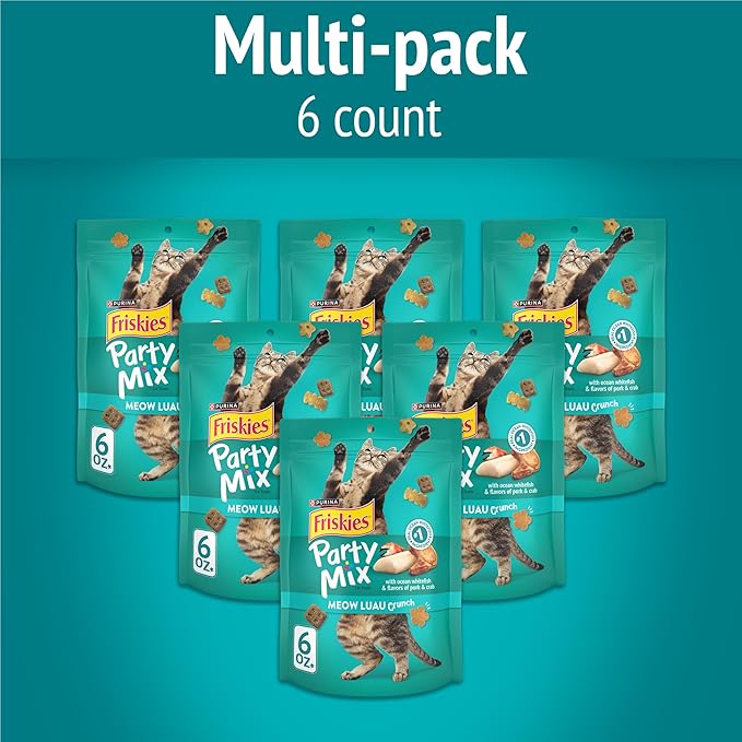 Purina Friskies Cat Treats, Party Mix Meow Luau Crunch - (Pack of 6) 6 oz. Pouches