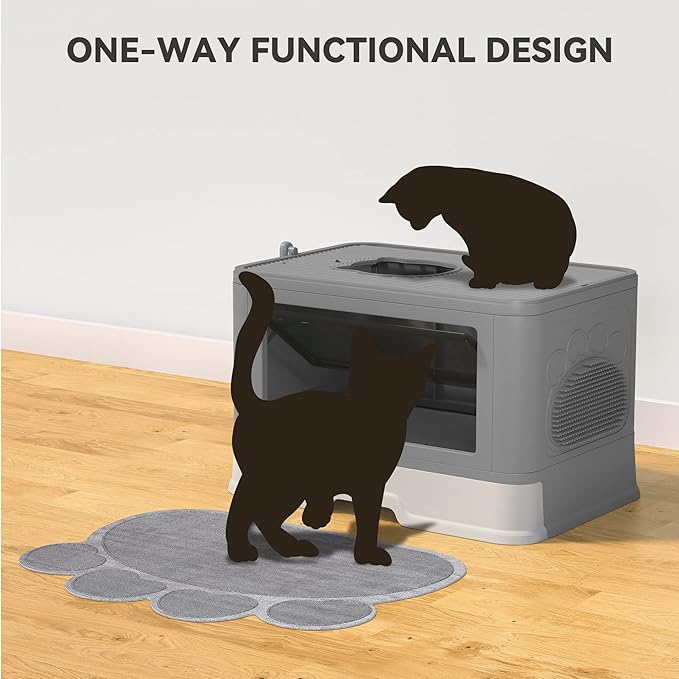 YITAHOME Large Enclosed Cat Litter Box with Lid Cover, Hooded Odorless Cat Toilet with Litter Scoop Cat Self Groomer Deodorizer Filter Front Entry Top Exit Door, Easy to Install and Clean (Gray)