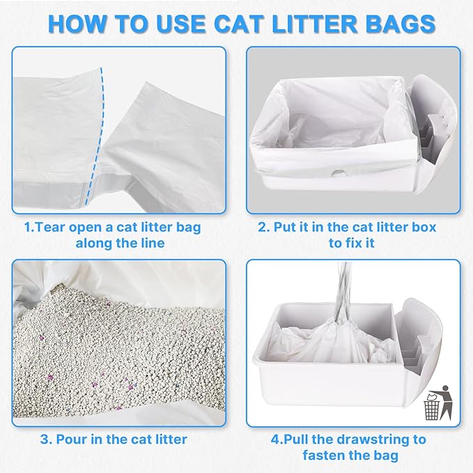 Cat Litter Box Liner 60 Count Cat Litter Bags Compatible With Litter Robot 3/4, 25x16in Thickened Waste Bags Replacement with Drawstring for Self-Cleaning Cat Litter Box (3Rolls)