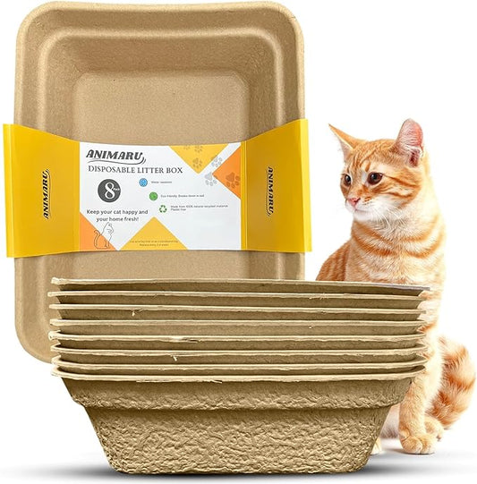 Disposable Litter Boxes for Cats, 8 Pack, Large - 17"x13"x4", Animaru, Use as Disposable Cat Litter Tray or as Disposable Cat Litter Box Liner, Sturdy, Leak Resistant and Sustainable