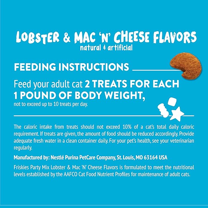 Purina Friskies Cat Treats, Party Mix Lobster & Mac 'N' Cheese Flavors - (Pack of 6) 6 oz. Pouches