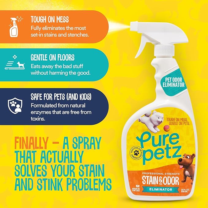 Stain & Odor Eliminator Enzyme Spray for Strong Pet Urine, Stain & Smell - Carpet Cleaner Pet Odor Remover for Home - Carpet Stain Remover for Cats & Dog Pee - Enzymatic Cat Urine Destroyer