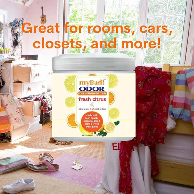 Odor Eliminator Essential Oil Gel 15 oz - Air Freshener - Eliminates Odors in Bathroom, Pet Area, Closets, RVs, Pet Areas (Fresh Citrus, 2 Pack)