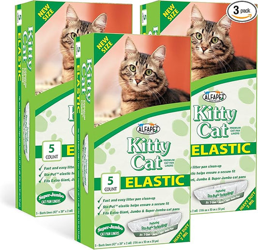 Alfapet Kitty Cat Pan Disposable, Elastic Liners bags 15-Pack + 3 Solid Transfer Liner -For Large, X-Large, Giant, Extra-Giant Size Litter Boxes- With Easy Fit Sta-Put Technology (15 Count)