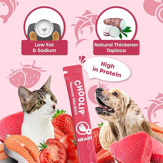 Squeeze Vita Stick Lickable Treats for Dogs & Cats. 49 Heart Support Sticks with Essential multivitamins. Soft and Tasty Paste for All Life Stages, Supporting Heart Health