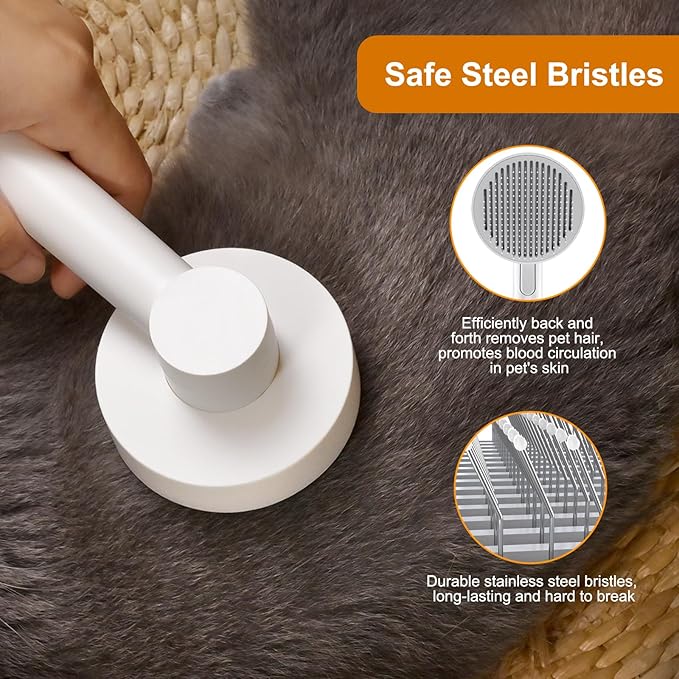 Cat Brush for Shedding with One-Click Button, Cat Brushes for Indoor Cats, Cat brush suitable for long or short haired cats, easy to remove loose hair, pet massage brush