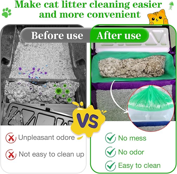 Litter Box Liners Compatible with LitterMaid/Nature's Miracle Waste Receptacles, Green Unscented 220 Refill Bags with Handles Use in Self-Cleaning Litter Box Waste Trays