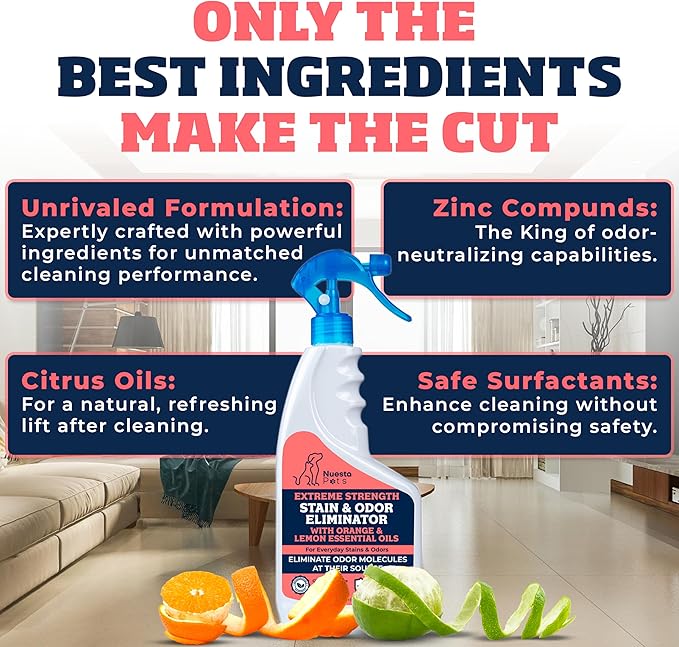 Extreme Strength Pet Stain & Odor Eliminator for Busy Pet Parents | Neutralize Tough Stains & Odors | Orange and Lemon for Deep Clean | Perfect for Cats & Dogs | 2-pk. 20-oz bottles - Nuesta Pets