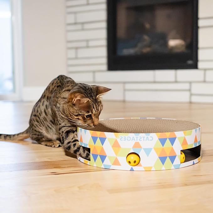 Catstages Bowl Track Scratcher Cat Ball Track Scratcher and Lougner, Multicolored
